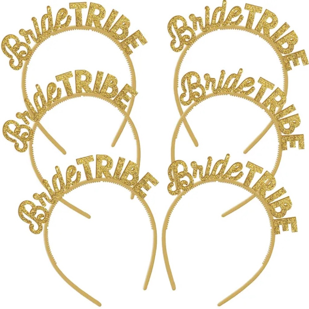 Pack of 6 Gold Glitter Bride Tribe Headband - bachelorette fun party favor